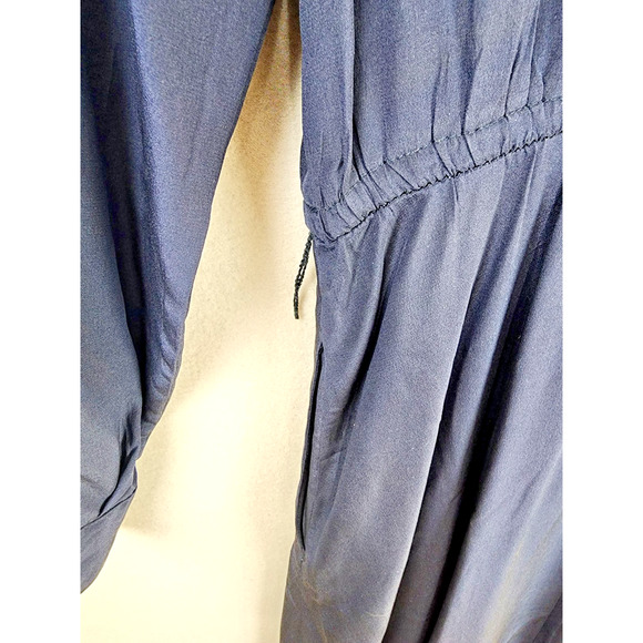 Talbots 100% Silk Navy Shirt Dress Size 10 Collared Button Front Pocket Pleated - Picture 8 of 10